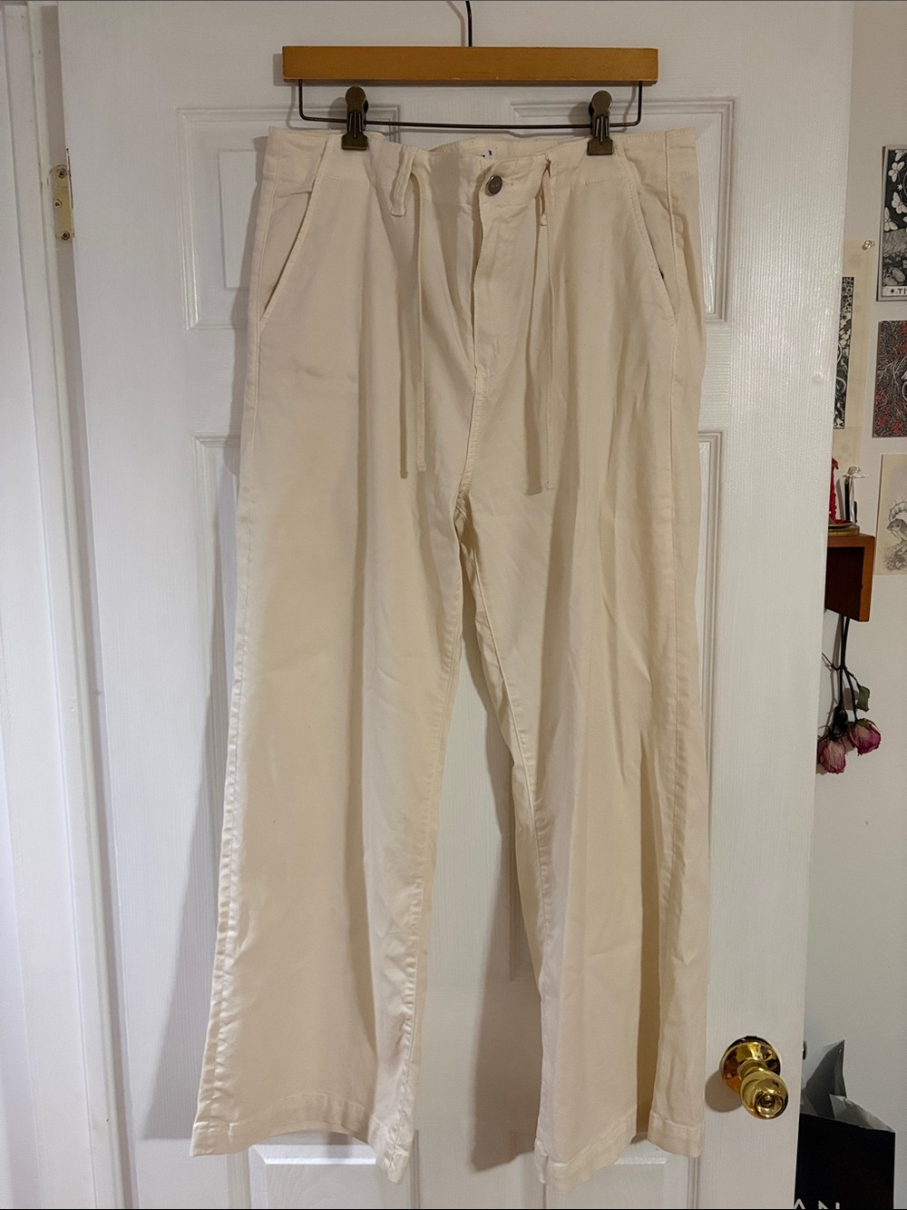 PAIGE Off-White Wide Leg Trousers